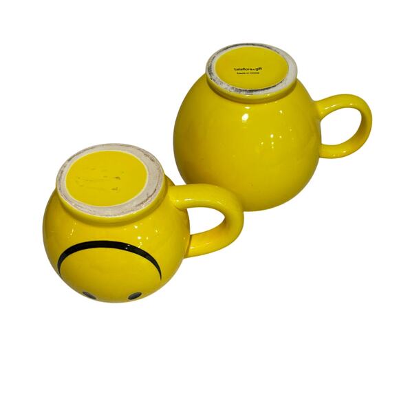 Happy face coffee mugs two sizes yellow & black ceramic tea cups collectibles - Picture 6 of 8